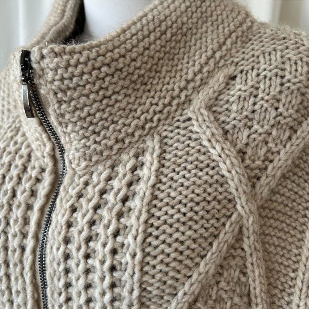 Elsamanda Zip-up poncho sweater chunky knit wool blend Cream One Size - Picture 8 of 8